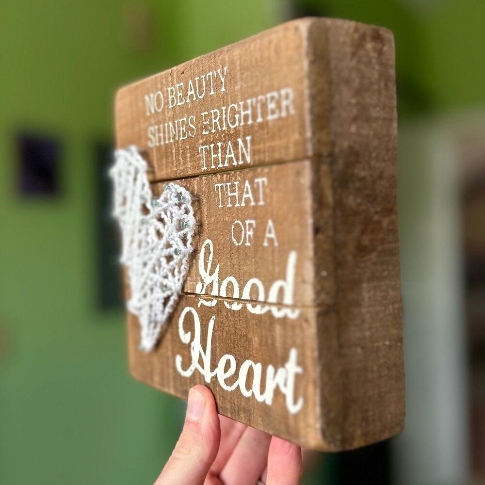 Rustic Charming Wooden Good Heart Sign Accent Home Decor - Picture 2 of 7